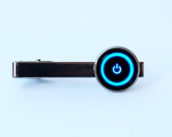 Computer tie clip Gift for geek Power button tie clip Power button tie bar Geek jewelry Gift for gamer Power symbol Computer nerd Tech