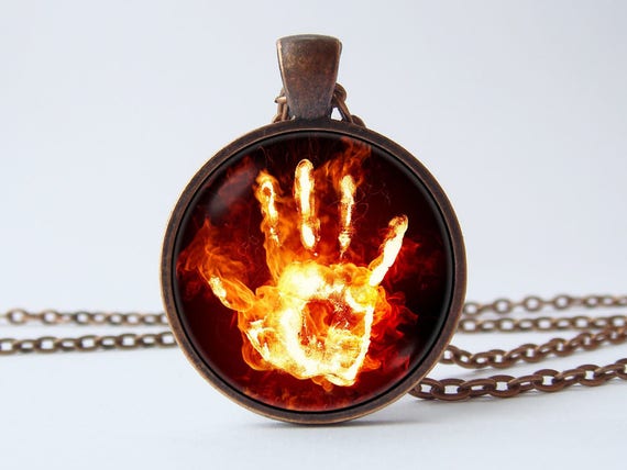 Palm hand necklace Men necklace Hand jewelry Women necklace Unique jewelry  Hand pendant Gift for friend Fire Burning palm hand Unusual gift