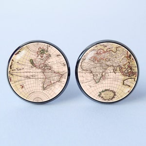 Wereldkaart manchetknopen Traveler gift Boyfriend gift Cufflinks globe Kaart sieraden Mannen sieraden Man cadeau Pirate kaart manchetknopen Wereld manchetknopen