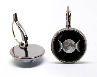 Triple moon earrings Wiccan earrings Triple goddess Witchcraft earrings Crescent moon Moon jewelry Gothic earrings Occult jewellery Wicca