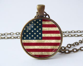 US flag pendant July 4th American flag necklace USA jewelry Patriotic jewelry Unisex gift Flag necklace Vintage flag Independence Day Flags