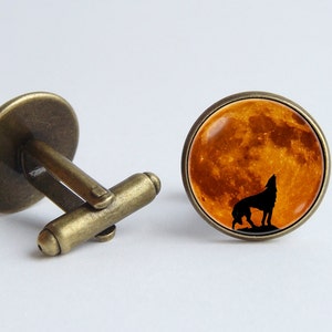 Moon and wolf cufflinks Men cuff links Moon jewelry Wolf cuff links Men accessories Father's gift Cufflinks wolf Cuff links for boyfriend