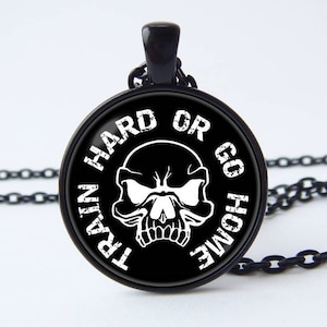 Men necklace Workout jewelry Fitness jewelry Fitness necklace Gym gifts Bodybuilding Pendant necklace Train hard or Go home Gift for him/her