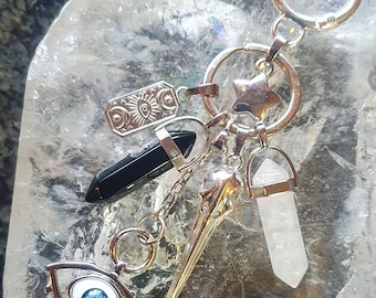 Crystal Bag Charms, Protection Crystal Bag Charms, Wisdom and Spiritual Growth, Black Obsidian, Evil Eye Bag Charm