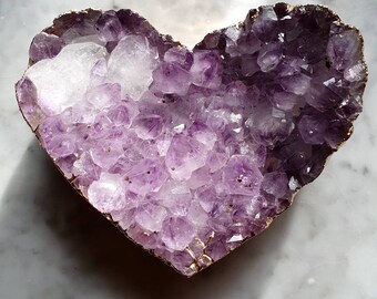1.6 lb Amethyst Geode Heart from Brazil, Gold Plated Amethyst Heart