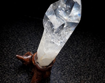 Isis Crystal Clear Quartz Tower from Brazil on Root Stand, Large Clear Quartz Tower, Master Clear Quartz Crystal