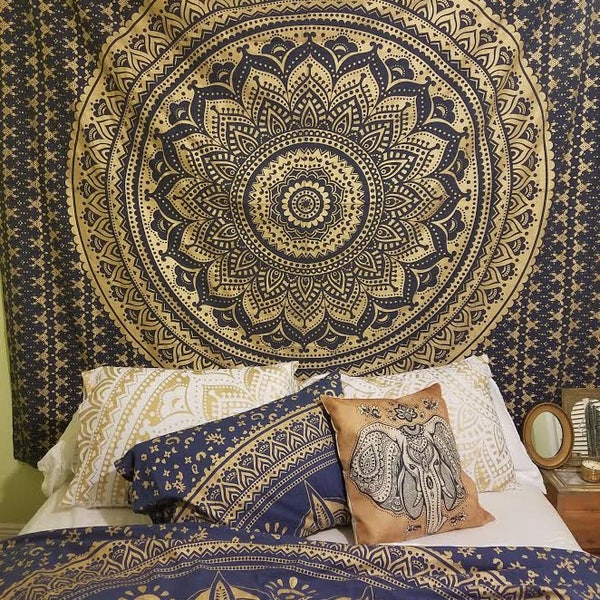 Mandala tapestry, Navy Blue Wall Tapestry, Bohemian tapestry, Boho Decor,  Wall Art, Boho tapestry Mandala wall hanging, Mother's day gift