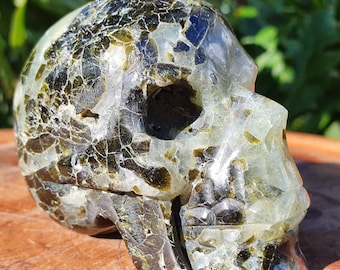 1.15 lb Large Prehnite with Epidote Skull, Prehnite Skull