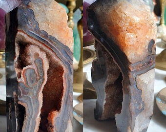 Fantastic 1.45 lb Black Carnelian Tower with Gorgeous Druzy, High Quality Druzy Carnelian tower, Sacral Chakra, Root Chakra, Chakra Healing