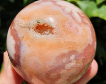 Rare Pink Flower Agate Sphere,  Pink, Orange, Purple Druzy Cherry Agate sphere from Madagascar, Cherry Blossom Agate sphere, Flower Agate