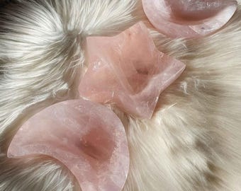Rose Quartz Moon and Star Bowls, Smudging bowls, Ritual bowl, Altar tools, Ring dish