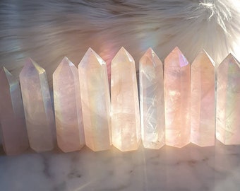 Angel Aura Rose Quartz Points, Aura Rose quartz point, Aura Rose quartz tower, Heart Chakra