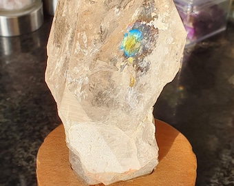 Polished Clear Quartz Specimen on Custom Wood Stand from Brazil