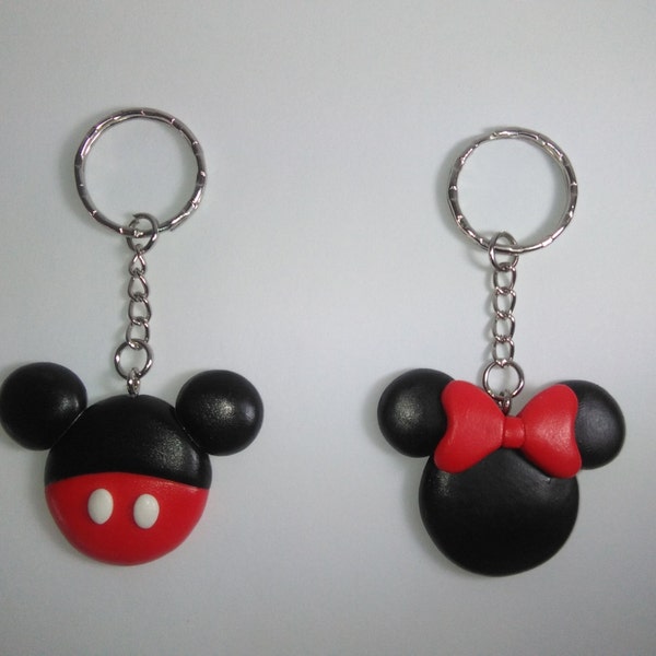 Keychain Mickey and Minnie, disney, couple keychains, love, love, mickey, tie red, black, and Red ears