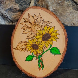 Handmade Wood Burned Sun Flowers