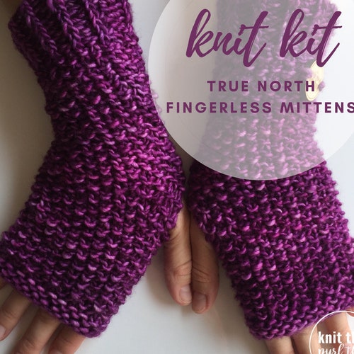 DIY Knitting Kit / Beginner Knitting Kit / Fingerless Mittens Etsy
