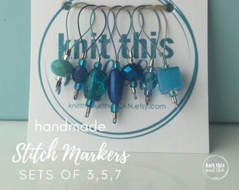 Bead stitch markers, stitch marker sets, knitting markers, snag free, gifts for knitters, sets 3, 5, 7