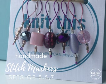 Handmade stitch markers, stitch marker sets, knitting markers, snag free, gifts for knitters, sets of 3, 5, 7