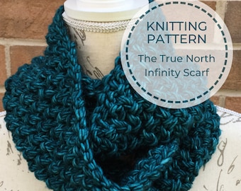 KNITTING PATTERN, infinity scarf knitting pattern, cowl knitting pattern, beginner knit, True North Infinity Scarf, Malabrigo yarn