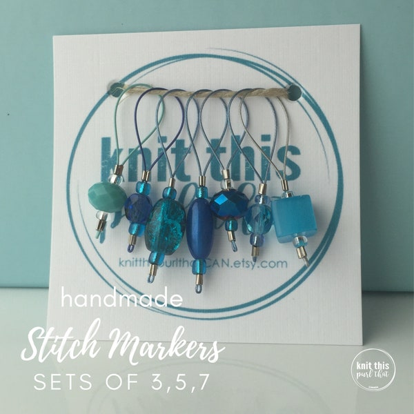 Bead stitch markers, stitch marker sets, knitting markers, snag free, gifts for knitters, sets 3, 5, 7