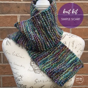 Simple scarf knitting kit, DIY knitting kit, Merino wool, Malabrigo yarn, wool scarf, women's gift idea image 1