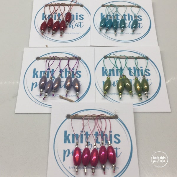 Snag free stitch markers, knitting markers, gifts for knitters, set of 5, bead stitch markers