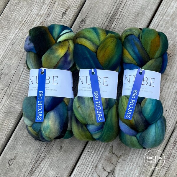 Malabrigo Nube, Hojas, roving too, wool top, spinning fiber, spinning fibre, needle felting