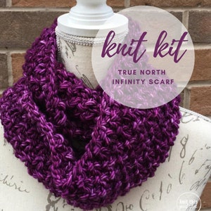 DIY knitting kit, beginner knitting kit, infinity scarf, Malabrigo, merino wool, wool cowl image 1