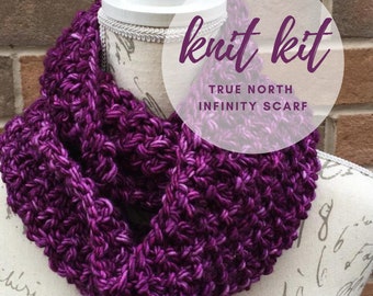 DIY knitting kit, beginner knitting kit, infinity scarf, Malabrigo, merino wool, wool cowl