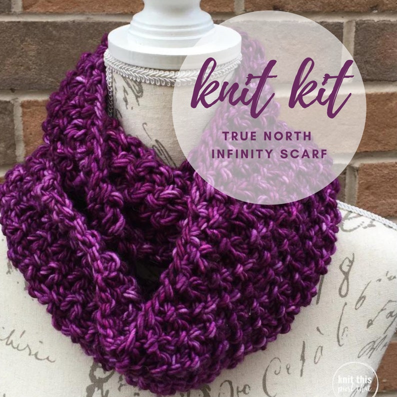 DIY knitting kit, beginner knitting kit, infinity scarf, Malabrigo, merino wool, wool cowl image 1