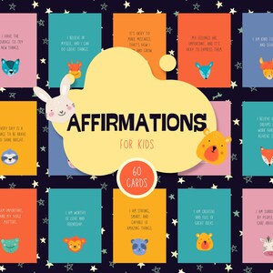 AFIRMACIONES PARA NIÑOS. 60 tarjetas. Afirmaciones positivas y motivaciones listas para imprimir.