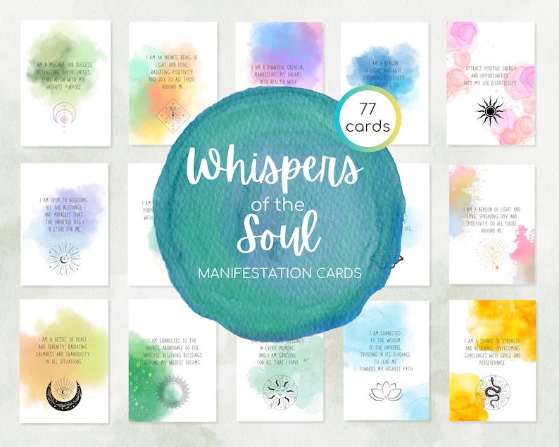 Manifestation Cards. 77 Digital Printable Cards. Whispers of the Soul ...