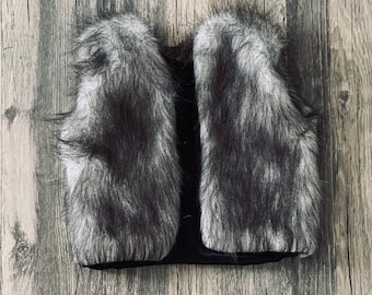 READY TO SHIP- Grey Wolf Fur-Baby Toddler Kids Faux Fur Vest