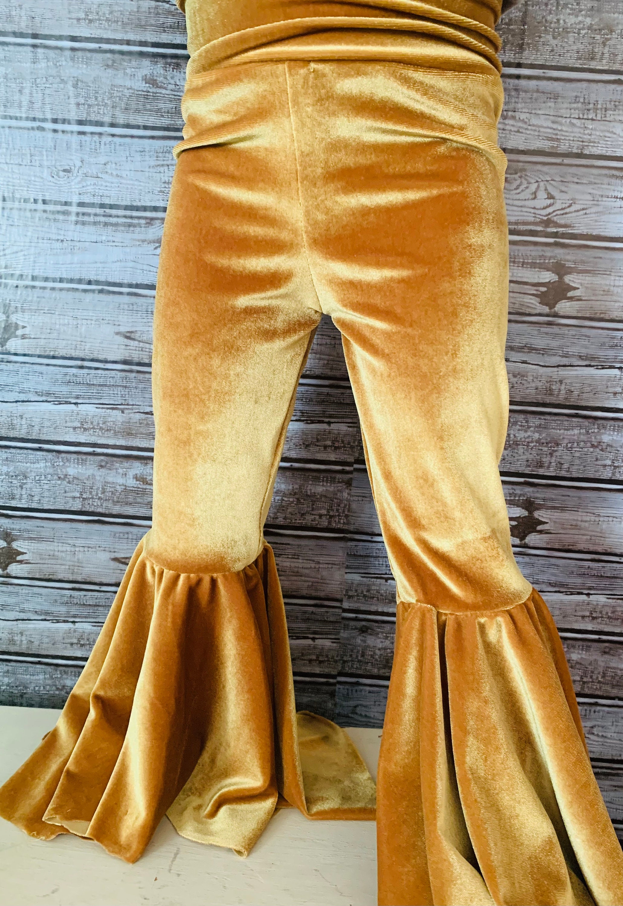 READY TO SHIP-Baby Toddler Gold Velvet Flare Pants