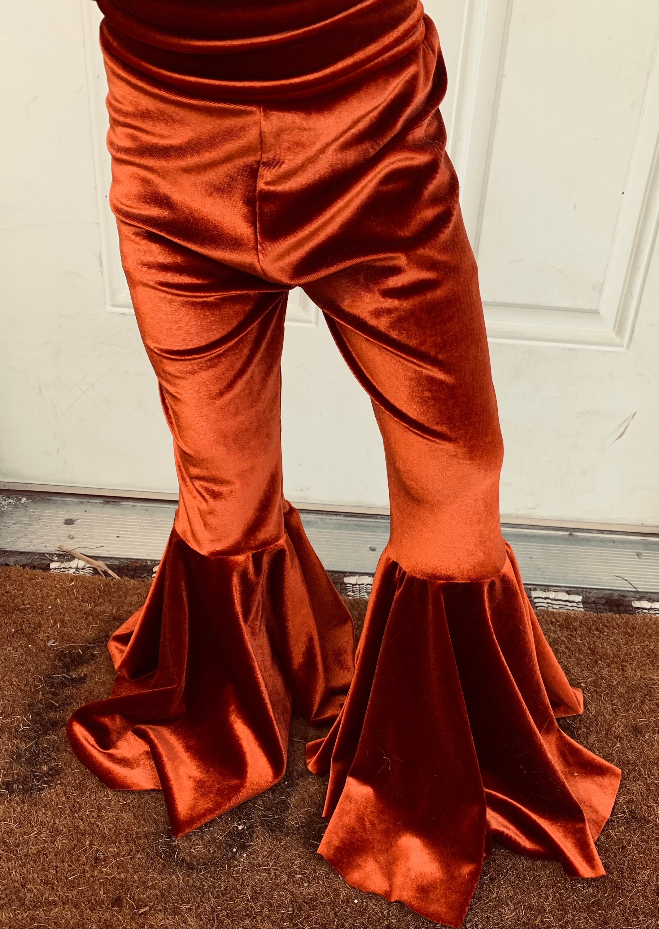 READY TO SHIP-Baby Toddler Kids Rust Velvet Flare Pants