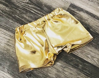 READY TO SHIP-Baby Toddler Kids Metallic Gold Shorts