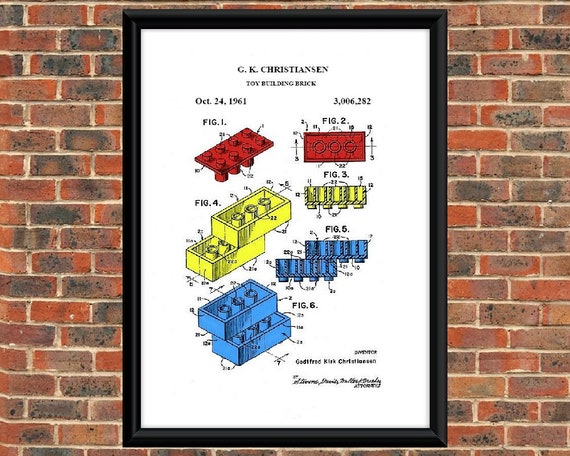 LEGO 1961 Patent Drawing. A4 Poster Art Print. Vintage Colour