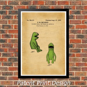 KERMIT THE FROG 1959 Patent Drawing. A4 Poster Art Print / Vintage / or Colour. Gift.