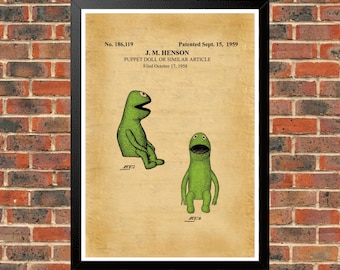 KERMIT THE FROG 1959 Patent Drawing. A4 Poster Art Print / Vintage / or Colour. Gift.