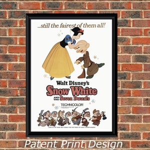 Snow White and The Seven Dwarfs - Classic Walt Disney Film Poster A4 Art Print. Nursery / Bedroom / Playroom.