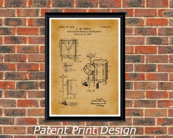 Vintage Percussion Musical Instrument Patent Print (A4)