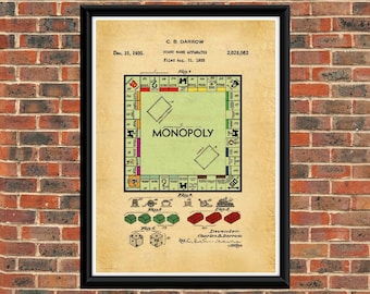 MONOPOLY 1935 Patent Drawing.   A4 Poster Art Print. / Vintage / or Color.    (  Board Game Print. ) Gift