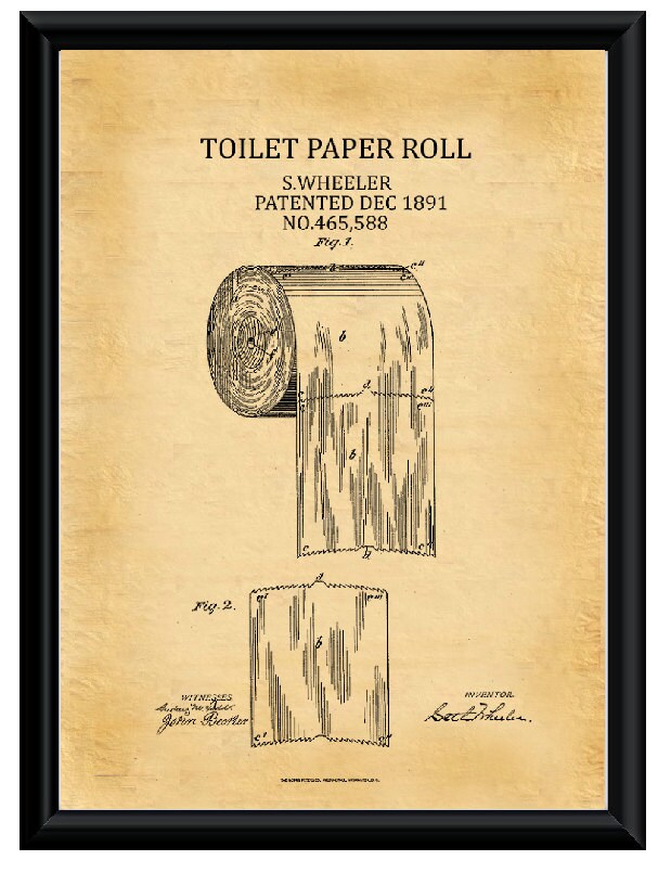 TOILET PAPER Roll 1891 Patent Drawing. A4 Poster Art Print. /black