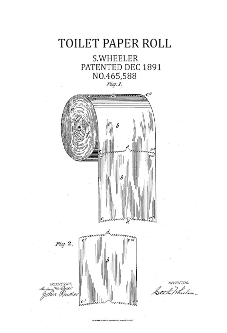 TOILET PAPER Roll 1891 Patent Drawing. A4 Poster Art Print. /black ...