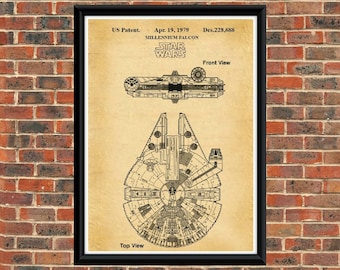 Millennium Falcon Patent Art Print, Star Wars Decor, Vintage Blueprint
