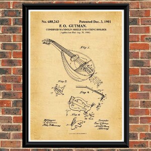 MANDOLIN 1901 Patent Drawing. A4 Poster Art Print / Vintage / or Black ...