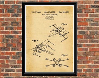 X-Wing Fighter Patent Print, Blueprint Art, Vintage Sci-Fi Poster, A4 Wall Art, Black and White, Gift for Fans