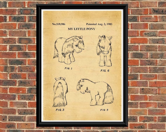 My Little Pony Patent Art Print, Vintage Black and White Poster (A4)
