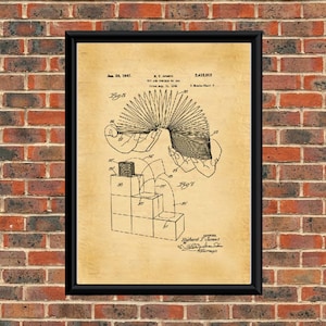 SLINKY 1947 Patent Drawing.  A4 Poster Art Print  / Black & White / or Vintage