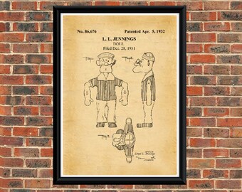 POPEYE 1932 Patent Drawing. A4 Poster Art Print / Vintage /or Black & White. Cartoon,Gift.
